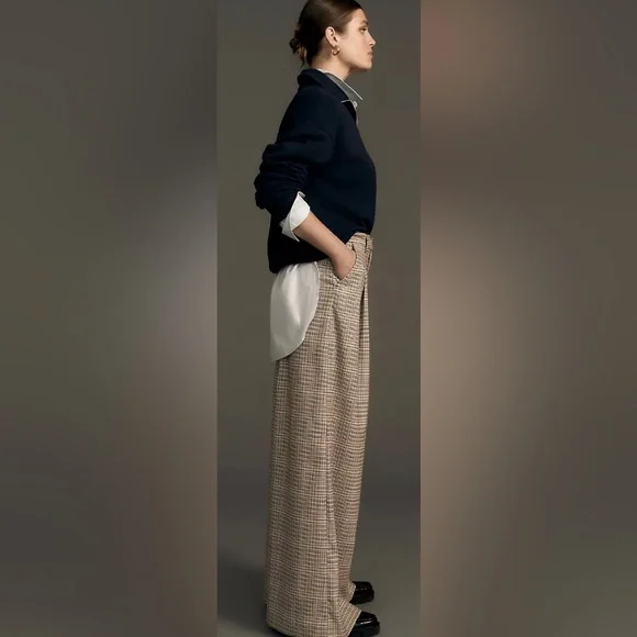 Maeve By Anthropologie The Avery Pleated Wide-Leg Trousers Plaid Edition - Picture 3 of 16